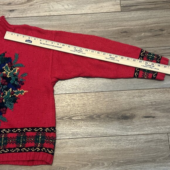 Robert Scott Turtleneck Sweater SZ Medium Red Christmas Wreath Hand Knit Vintage - Picture 5 of 10